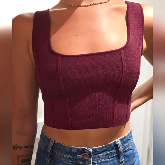 Zara Deep Red Square Neck Tank Top - Picture 3 of 8